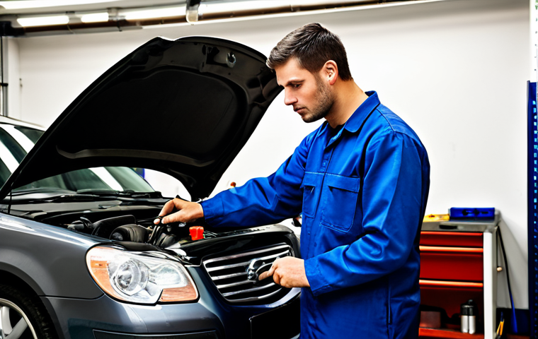 Skilled Mechanic**
"A skilled auto mechanic in a professional garage setting, fully clothed in work attire, meticulously examining an engine. Tools are neatly arranged, good lighting, safe for work, appropriate content, perfect anatomy, correct proportions, professional, modest, family-friendly, well-formed hands, proper finger count, natural pose, high quality."
**