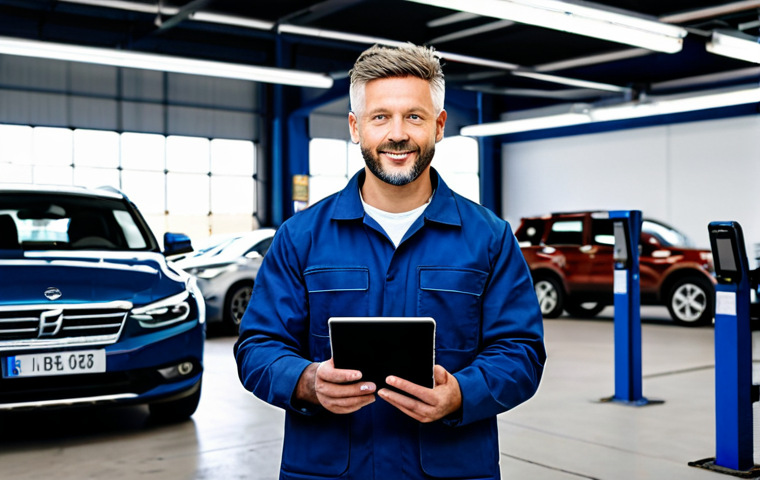 자동차정비사 자기소개서 작성 가이드 - **Prompt:** A diverse team of fully clothed car mechanics collaborating on a complex engine repair i...