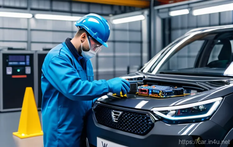자동차정비 자격증과 관련된 장비 사용법 - A bright, modern automotive repair shop, impeccably clean and organized. In the foreground, a profes...